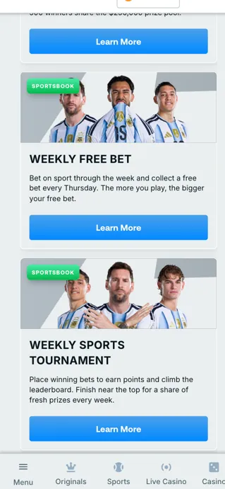 Cryptorino sportsbook section on mobile showing football betting markets