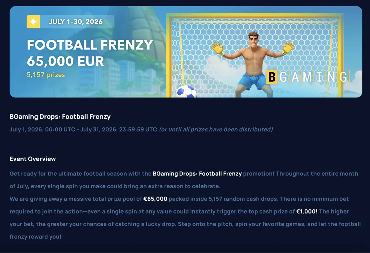 Cybet BGaming Football Frenzy drops campaign with a 65,000 EUR prize pool across 5,157 prizes