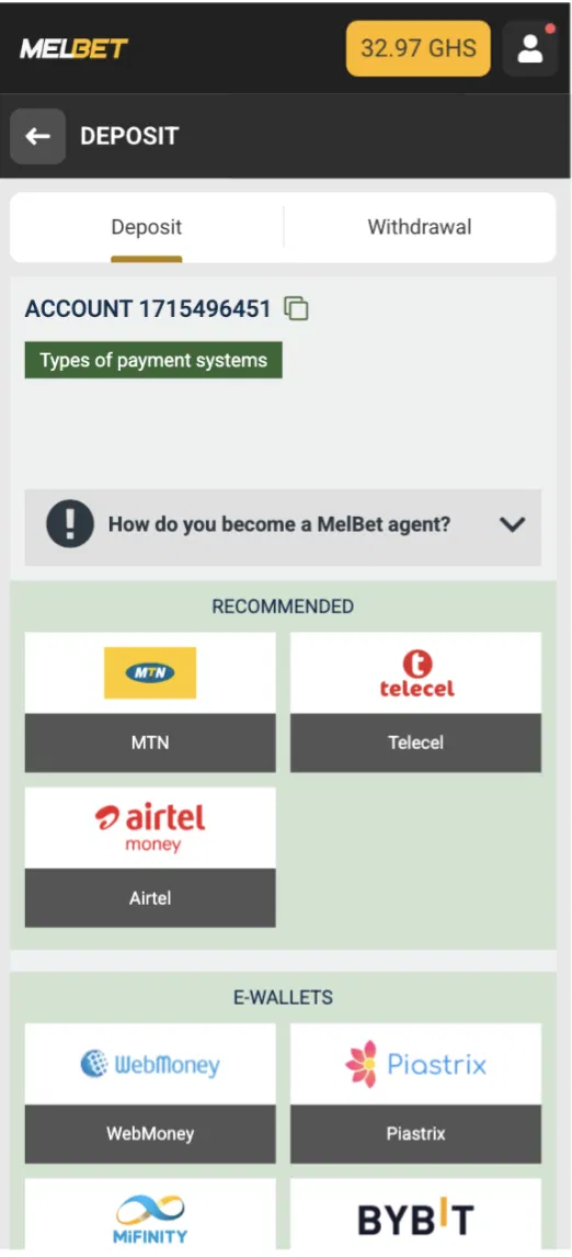 Melbet Ghana deposit methods: MTN, Telecel, Airtel, e-wallets and crypto