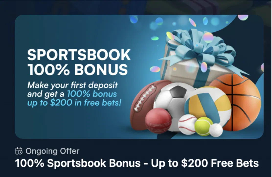 Wild.io sportsbook welcome offer, 100 percent bonus up to 200 dollars in free bets