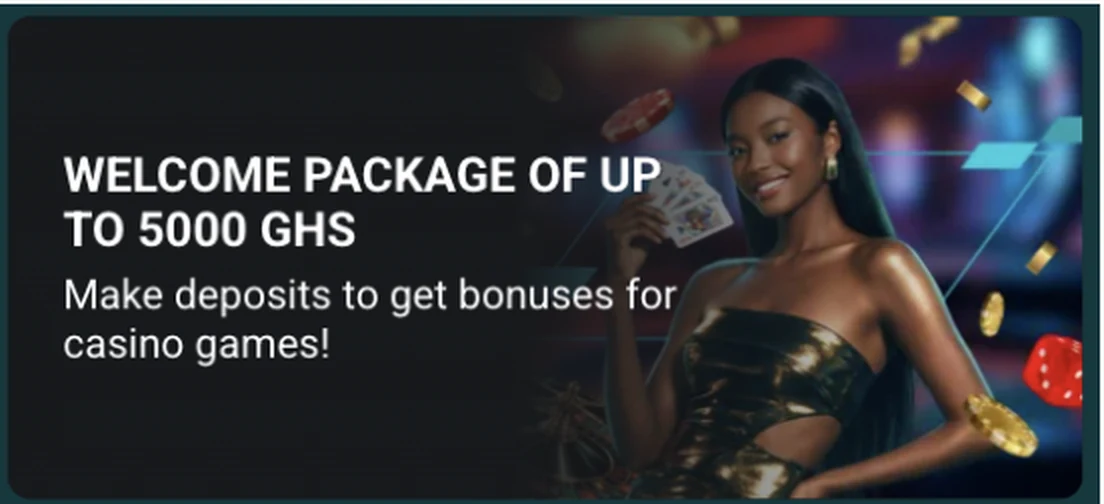 22Bet Ghana casino welcome package banner advertising up to 5,000 GHS across deposits