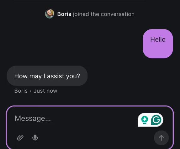 Reels.io live chat on mobile showing a support agent joining the conversation and replying within a minute