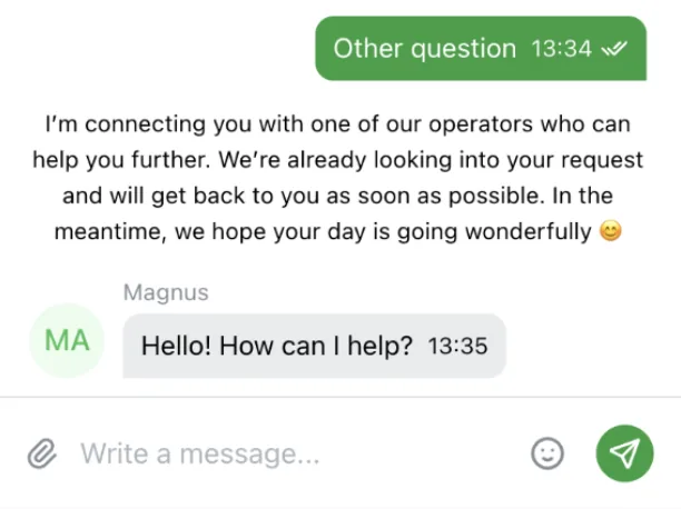 Megapari live chat: a human operator replied about one minute after the request