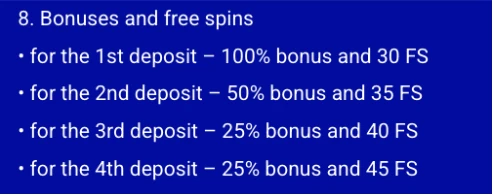 PariPesa welcome package terms showing bonus percentage and free spins for the first four deposits